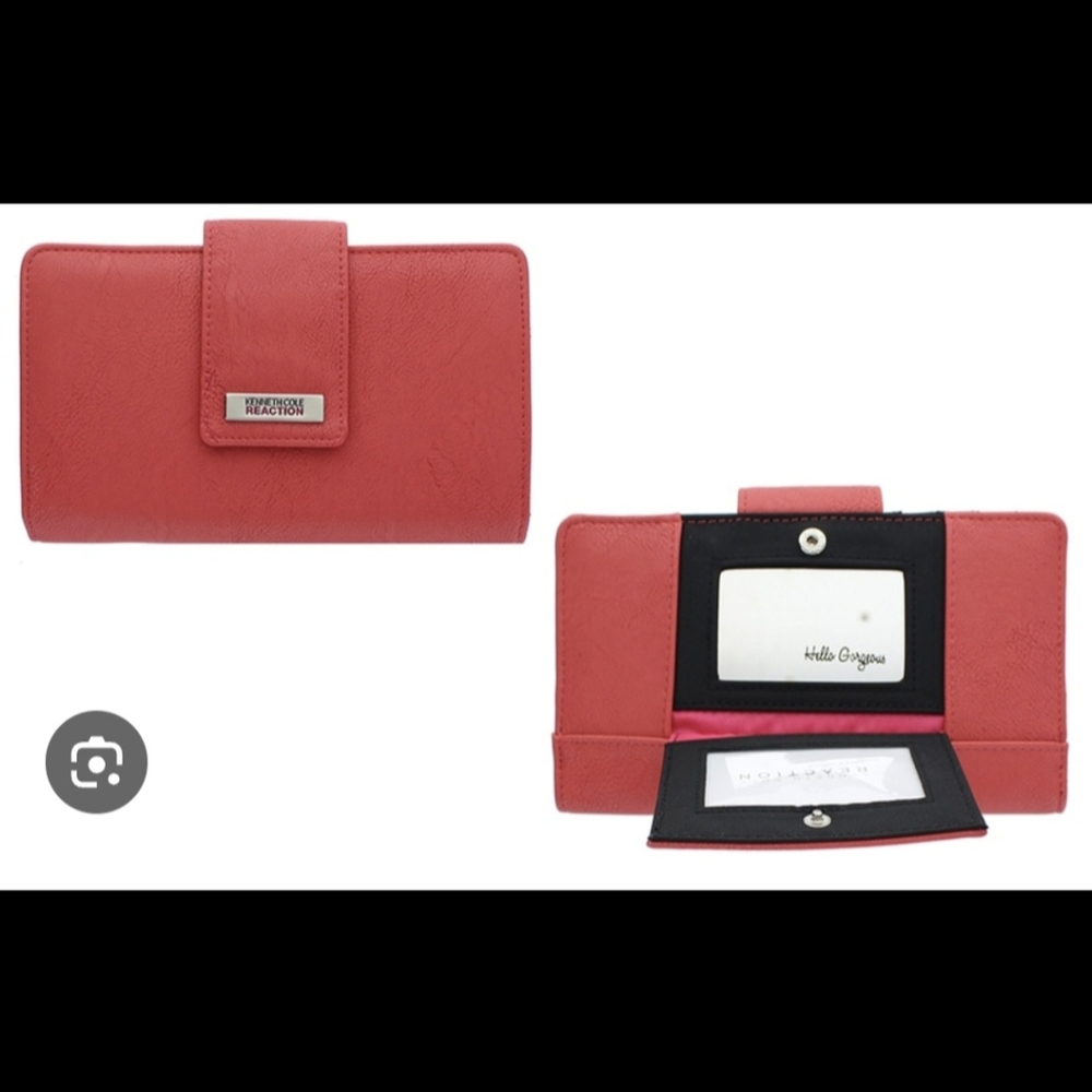 Kenneth Cole Reaction Mirror Utility Tab Clutch Orange Women's Wallet.